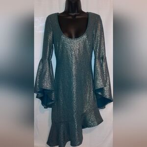 VENUS Shimmering Silver Long Sleeve Dress